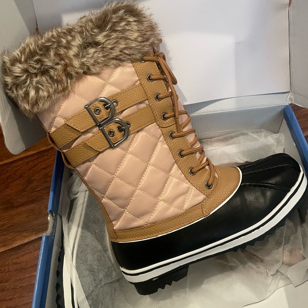 Woman cow suede leather boots warm waterproof mid calf duck boots